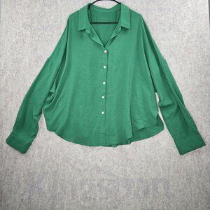 Loose Fit Womens Button-Down Shirt Green 5XL Lightweight 100% Polyester